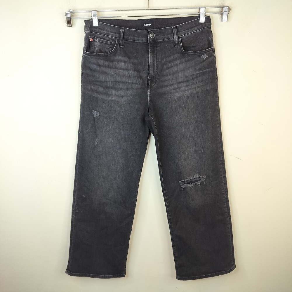Hudson Rosalie Wide Leg High Waist Jeans 32 Womens Cropped Faded Black